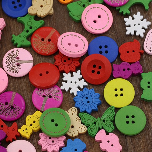 Set 100 khuy gỗ 2/4 lỗ nhiều màu sắc trang trí thủ công mã O16