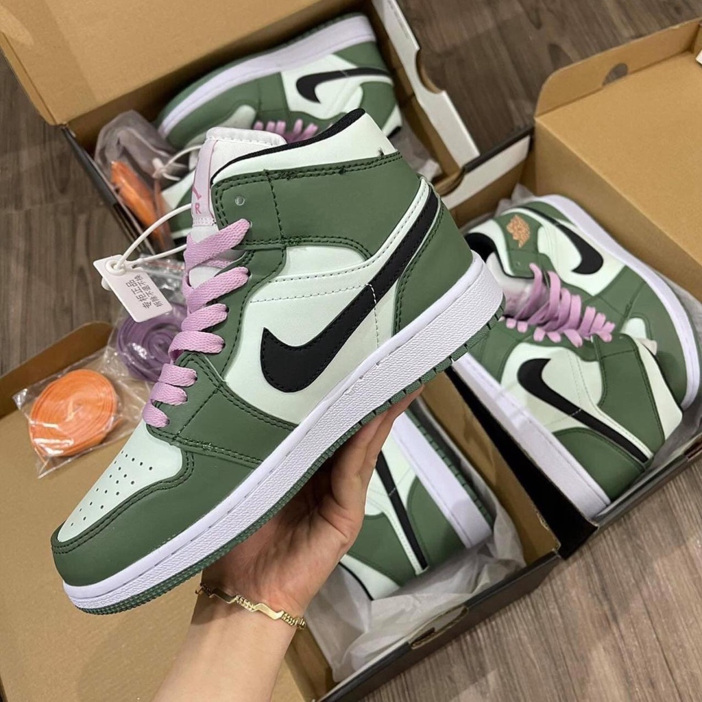 (Full Box + Sale ) Giày Thể Thao Air Jordan 1 Mid SE Dutch Green Cổ Siêu Đẹp Dành Cho Nữ