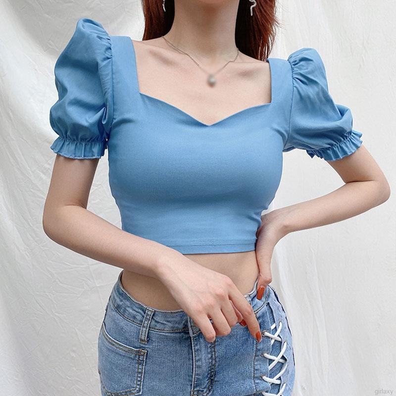 Áo Lửng Tay Phồng Phong Cách Hàn Quốc Quyến Rũ Dành Cho Nữ