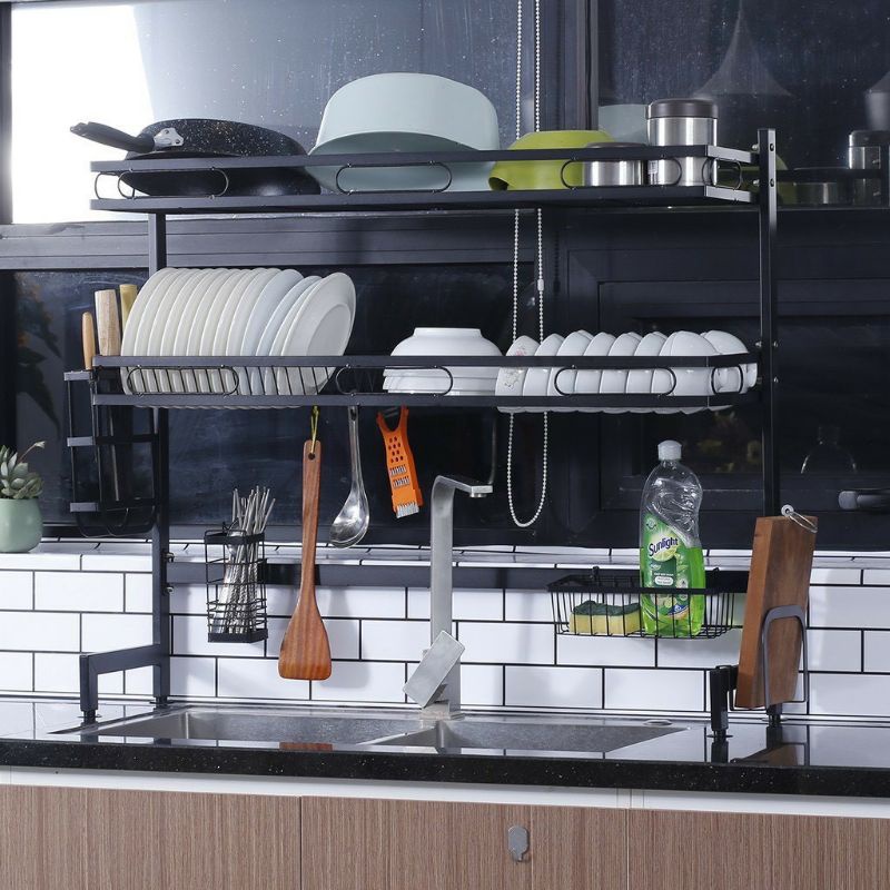 Kệ Để Bát Đĩa Giá Úp Chén Bát 2 Tầng Dài 95cm Sơn Đen Tĩnh Điện Cao Cấp