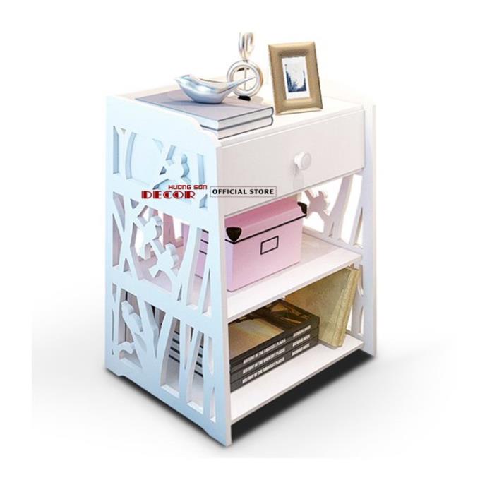Tủ đầu giường mini trang trí phòng ngủ mầu trắng sang trọng TĐG