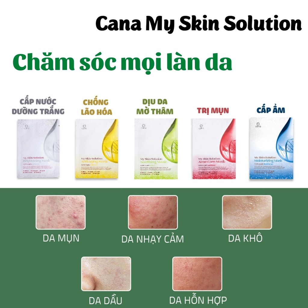 Mặt nạ dưỡng trắng cấp ẩm dịu da Hàn Quốc Cana My Skin Solution da dầu mụn da khô da hỗn hợp lão hoá, nhạy cảm 25g