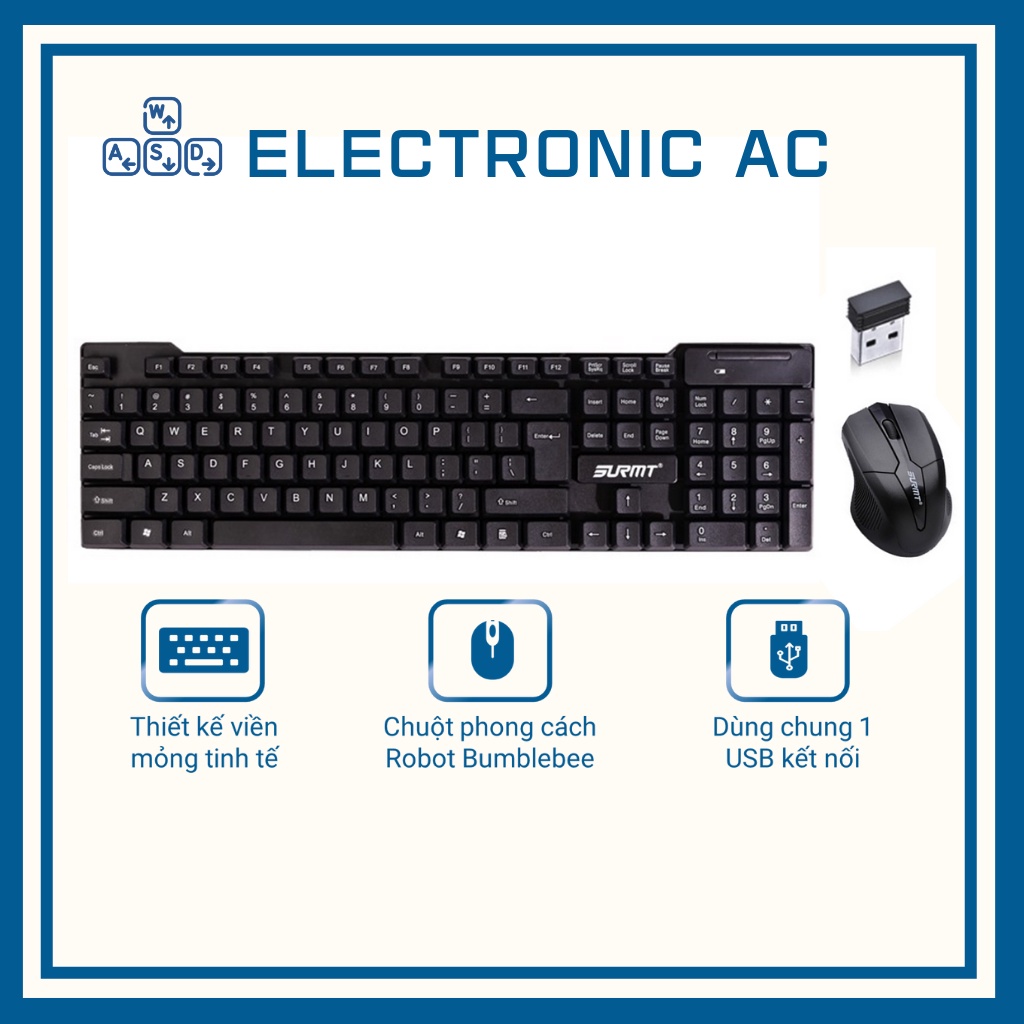 Bàn phím không dây kèm chuột theo Combo SURMT Wireless 2.4Ghzz