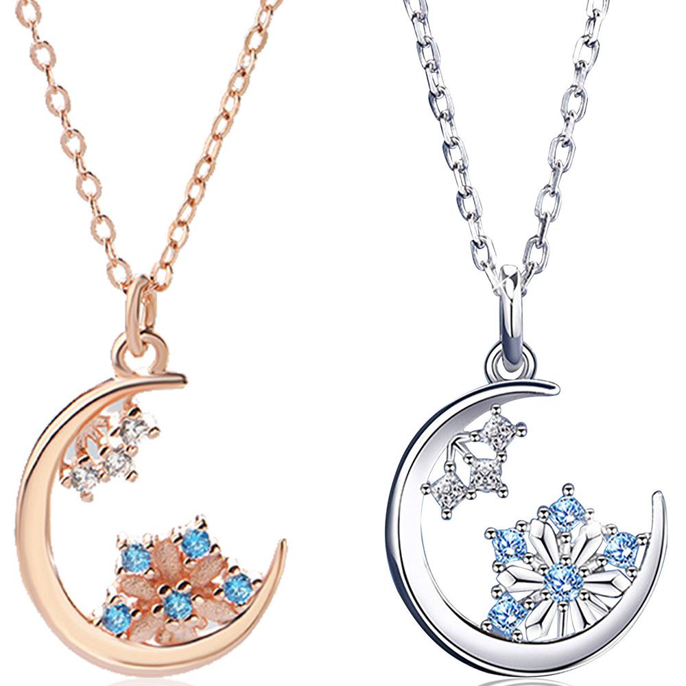 Vòng cổ choker bằng thép titan mặt hình bông tuyết phối mặt trăng tinh tế phong cách Hàn Quốc dùng làm quà giáng sinh