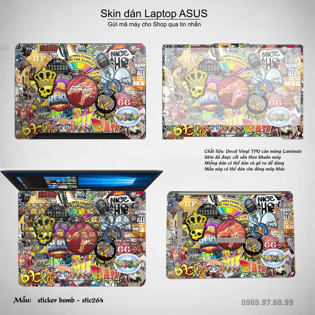 Skin dán Laptop Asus in hình sticker bomb nhiều mẫu 2 (inbox mã máy cho Shop)