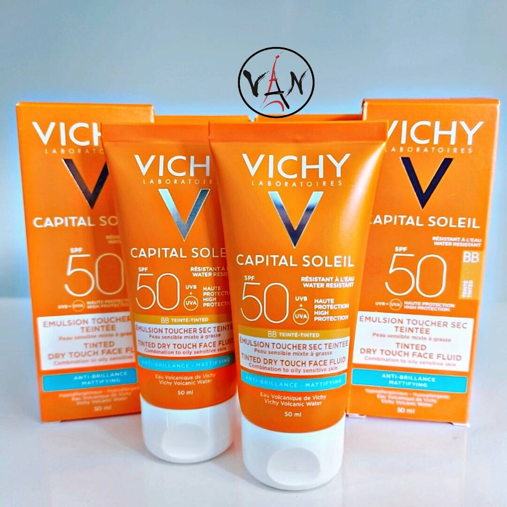 [ Vichy] Kem chống nắng che khuyết điểm vichy capital soleil BB teint spf50+ 50ml dành cho da dầu nhờn mụn - Mẫu mới