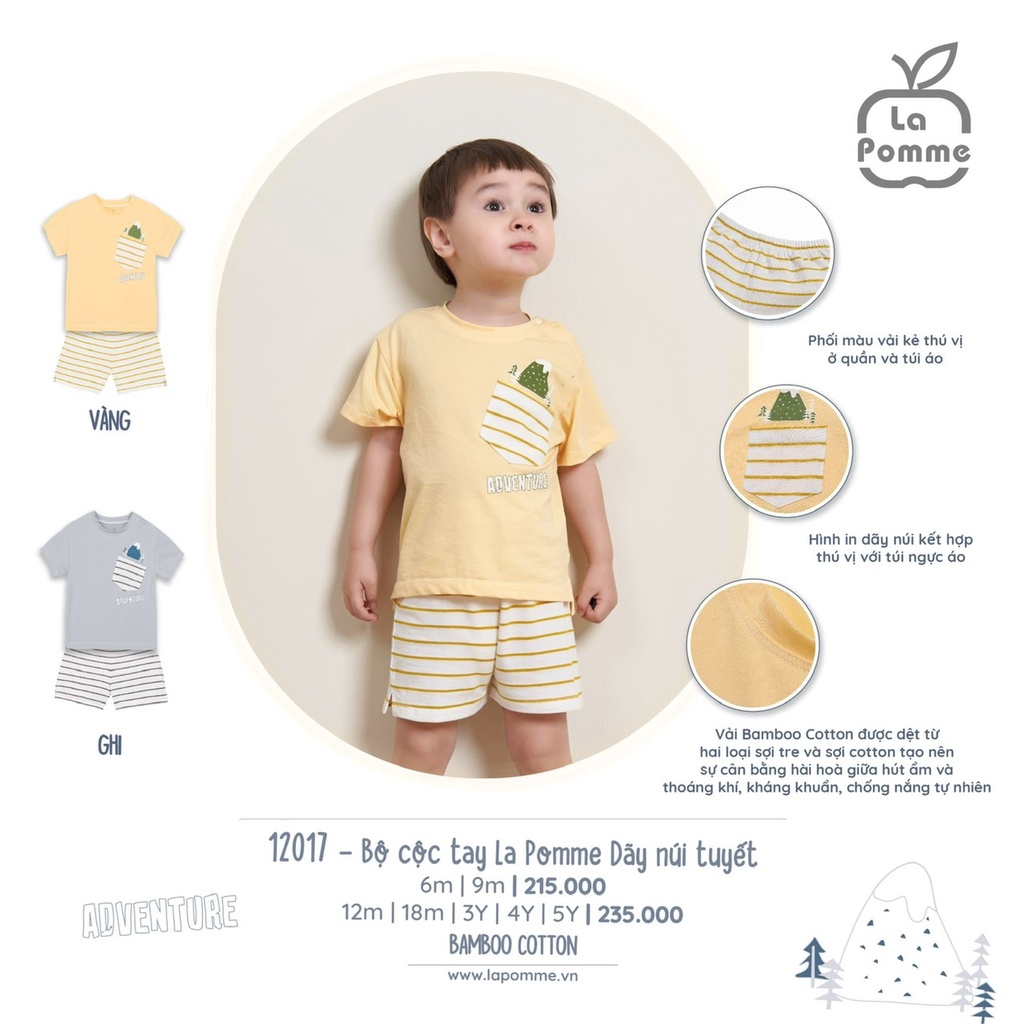 Bộ La Pomme cộc tay Bamboo cotton cao cấp mềm mịn thoáng mát thấm hút tốt túi ngực quả thơm cho bé trai bé gái 12017