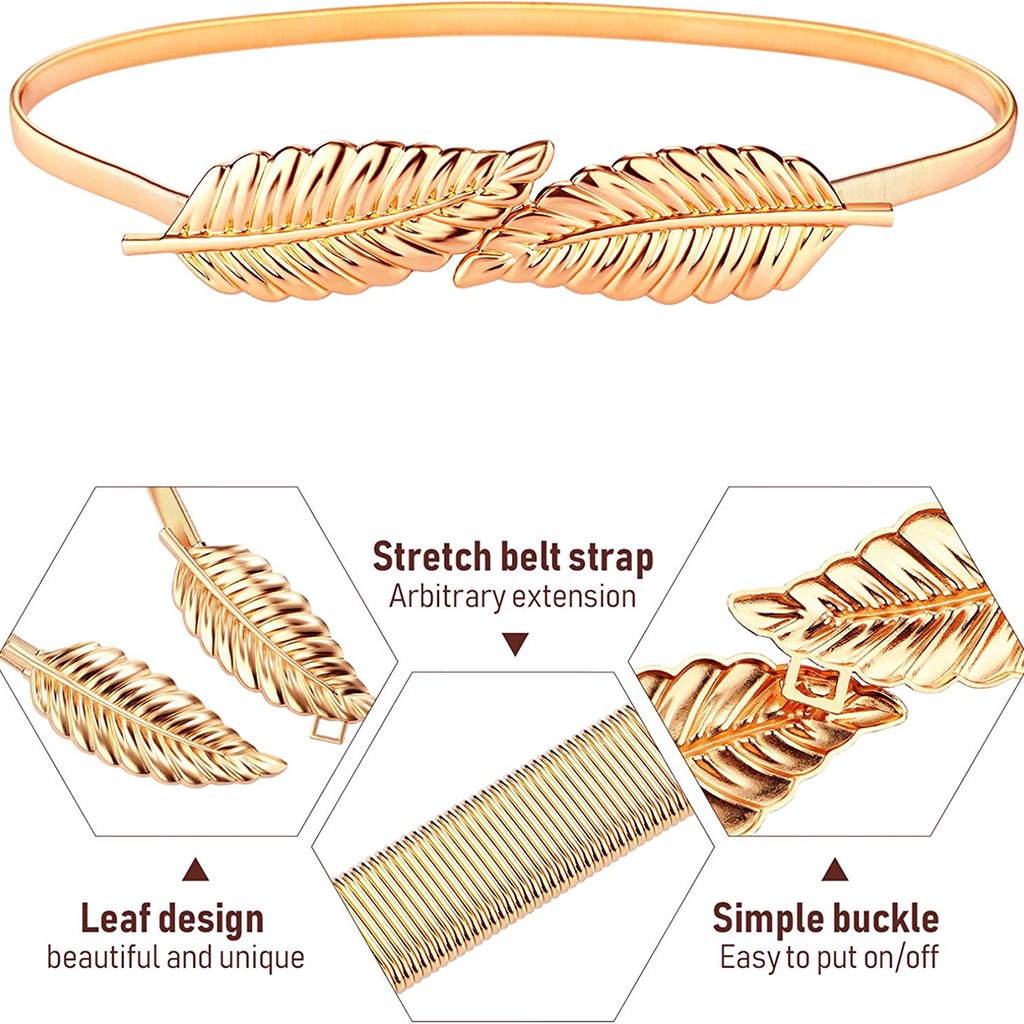 SmileFairyCC【COD &amp; Hàng Có Sẵn】Dây Thắt Lưng Kim Loại Co Giãn Hình Chiếc Lá Thời Trang Cho Nữ