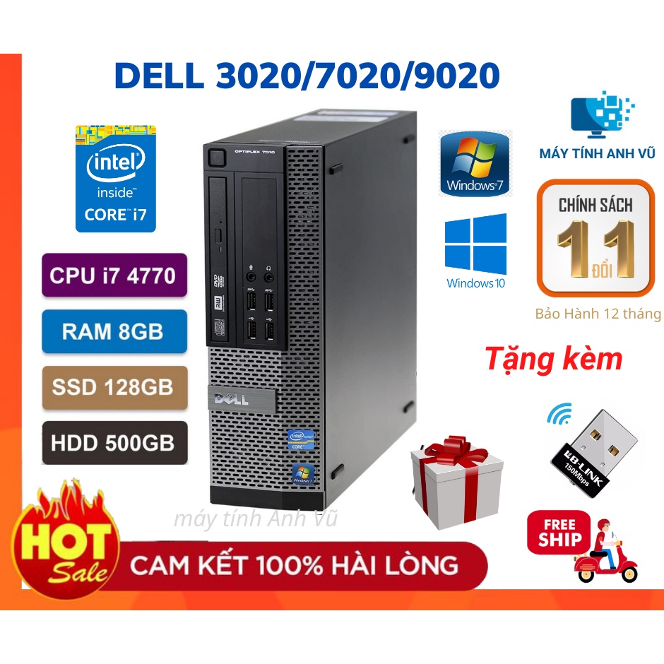 Cây Máy Tính Cũ Máy Bộ Văn Phòng Giá Rẻ - Dell Optiplex 3020/7020/9020 ( I7 4770/8G/SSD128G/500G ) - Bảo Hành 12 Tháng