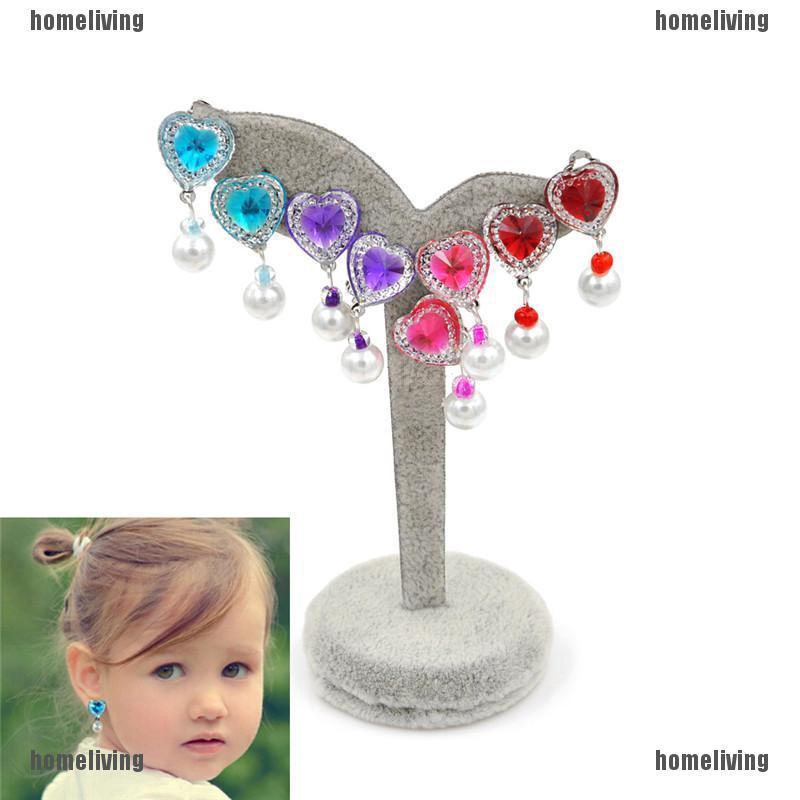 1 Đôi Bông Tai Đính Đá Hình Trái Tim Không Xỏ Lỗ Dành Cho Bé Gái