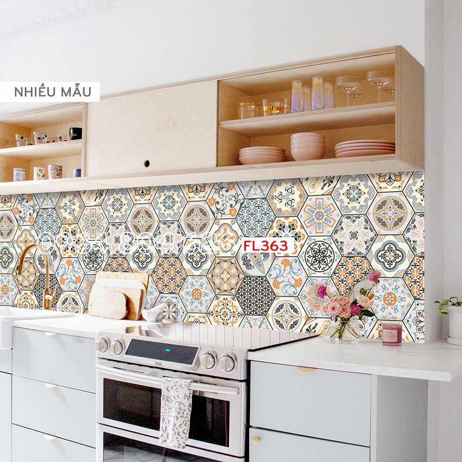 Decal dán bếp, tường, nhà tắm - hoa văn gạch bông CB1605, set 1 mét dài FL00