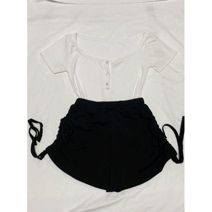 Sét bộ quần rút dây + áo croptop chất thun gân Cam Kết hàng y hình kèm ảnh thật chính chủ ( size dưới 53kg )