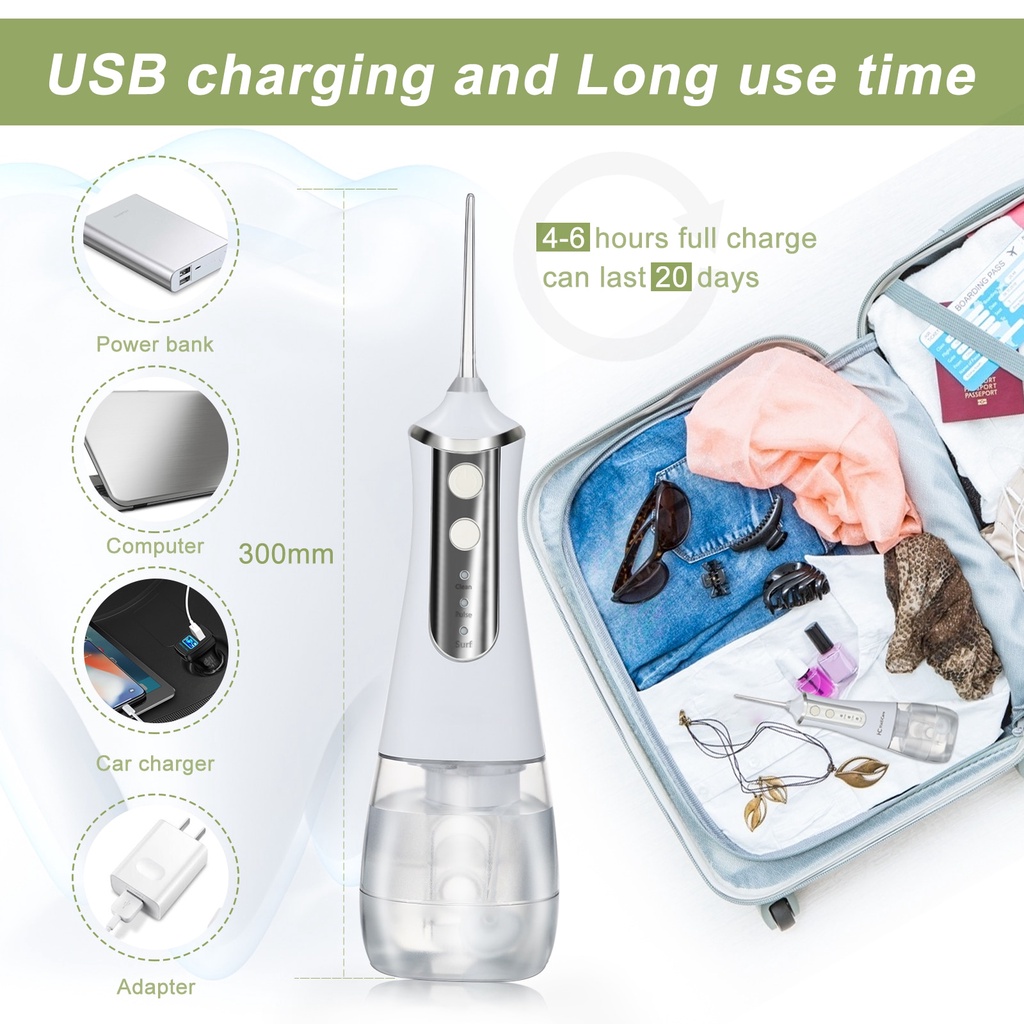 Máy tăm nước Suolaer vệ sinh răng miệng không dây nhỏ gọn chống nước IPX6 350ml