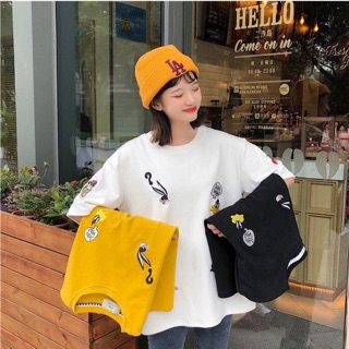 Áo Thun Nữ korea ulzzang Unisex thêu hình cartoon