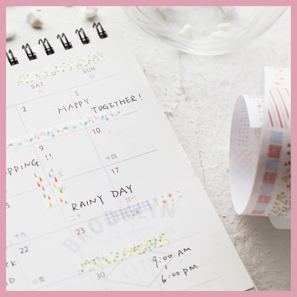 STICKER MASKING TAPE PASTEL TRANG TRÍ SỔ CÒNG/PLANNER