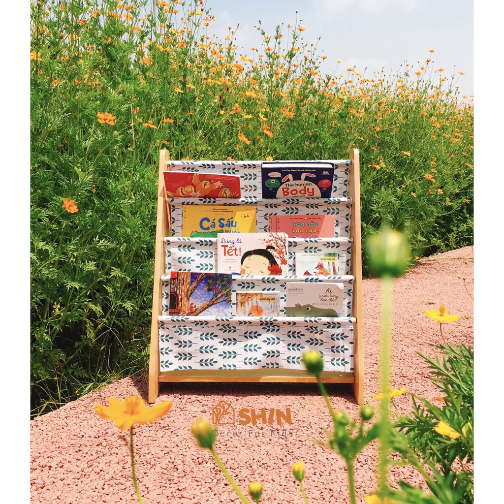 Kệ sách gỗ vải cực yêu cho bé cưng