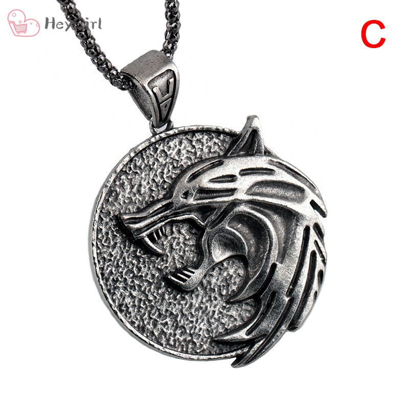 The Witcher Medallion Chain Necklace Wizard Wolves Head Cosplay Prop Alloy Accessories for Men Boys