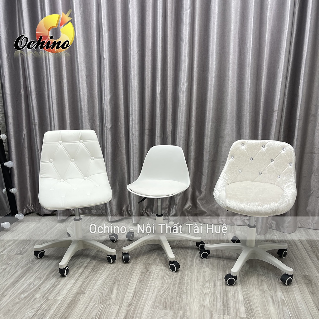 Ghế Trang Điểm Xoay, Ghế Làm Việc, Ghế Tựa Trắng Bánh Xe Chân Nhựa Trắng Siêu Sang Chảnh