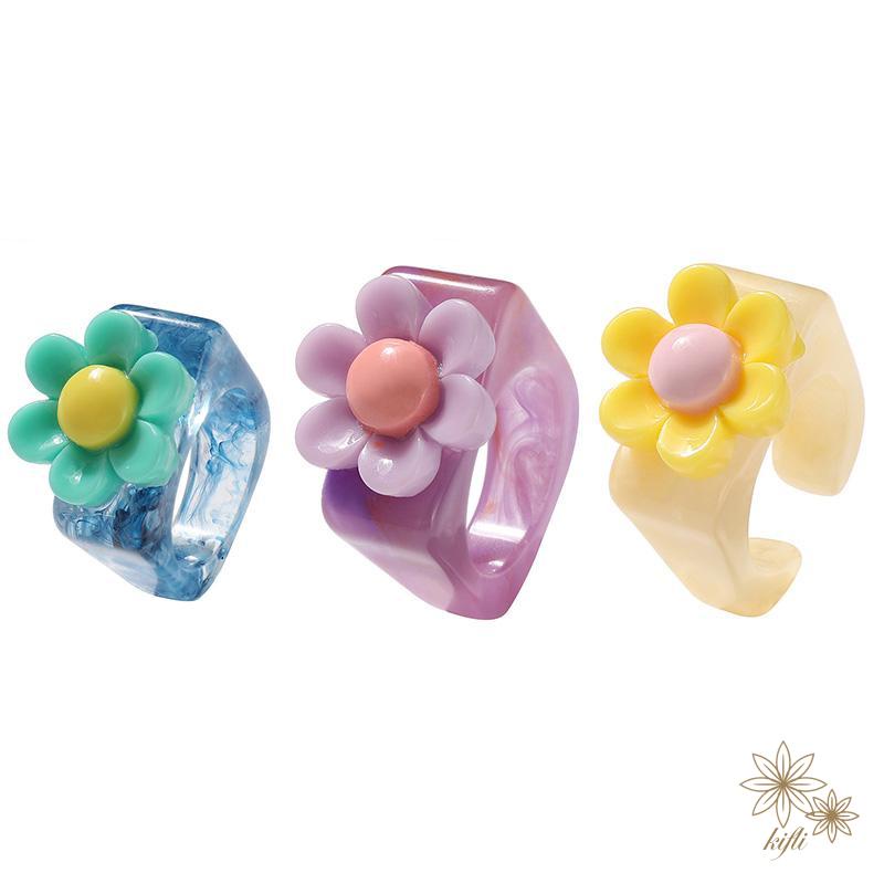 【kifli】Nhẫn Hình Bông Hoa Bằng Nhựa Acrylic Thiết Kế Đơn Giản Dễ Thương Cho Nữ
