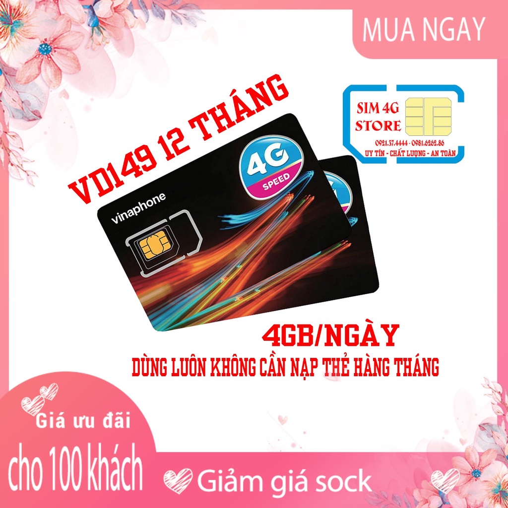 [THÁNH SIM] Sim 4G Vinaphone VD149 Ngày 4GB Gọi Thả Ga Cả Năm Không Cần Nạp Thẻ