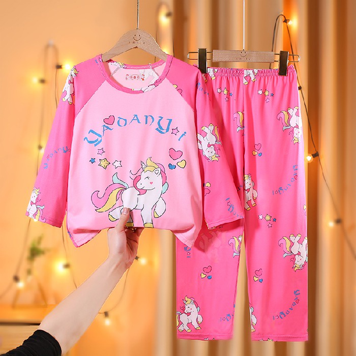 Bộ Đồ Ngủ Tay Dài Chất Liệu Cotton In Họa Tiết Hoạt Hình Xinh Xắn Cho Bé