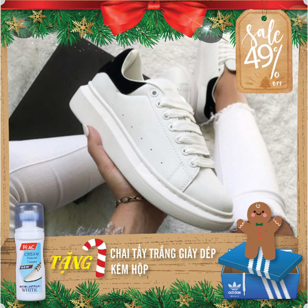 Giày Sneaker Nam Nữ Couple Queen Gót Đen Full Box - Tặng Chai Tẩy và Hộp