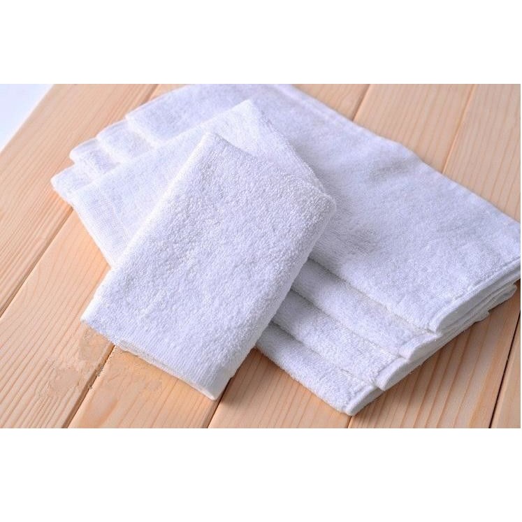 Combo 10 khăn mặt cotton kt 30 x 50cm khăn dệt 100% bông tự nhiên màu trắng