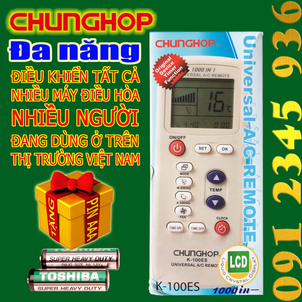 Điều khiển Điều Hòa &quot;ĐA NĂNG&quot; CHUNGHOP K-100ES &quot;HÀNG ĐẸP&quot; cho điều hòa. (Mẫu số 1)