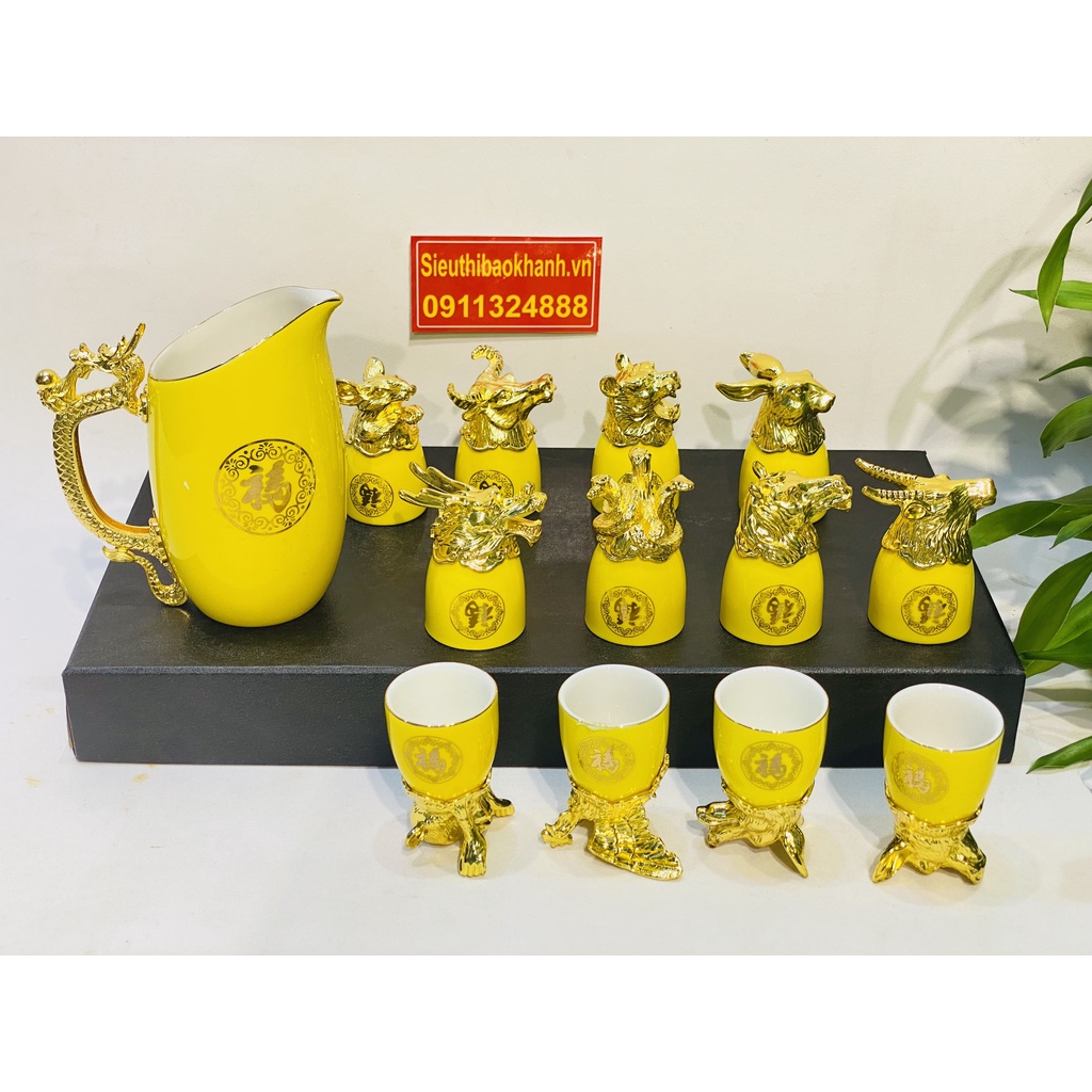 ⚡HÀNG LOẠI 1⚡BỘ LY RƯỢI 12 CON GIÁP CHẤT LIỆU SỨ MẠ VÀNG 500ml-MỸ NGHỆ BẢO KHÁNH