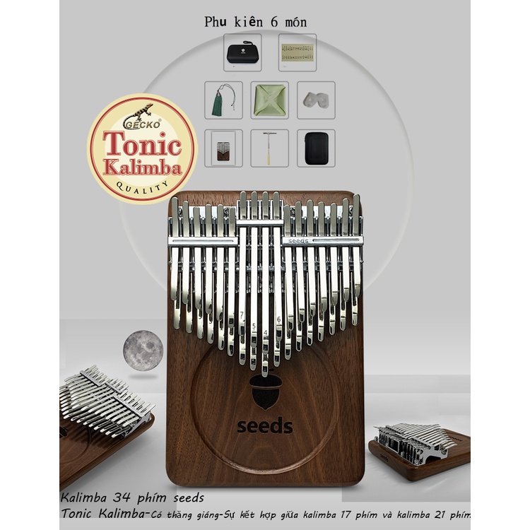 Đàn Kalimba 34 Phím thương hiệu SEEDS gỗ nguyên khối Óc Chó Đen Bắc Mỹ - Hàng chính hãng tặng hộp chống sốc x3