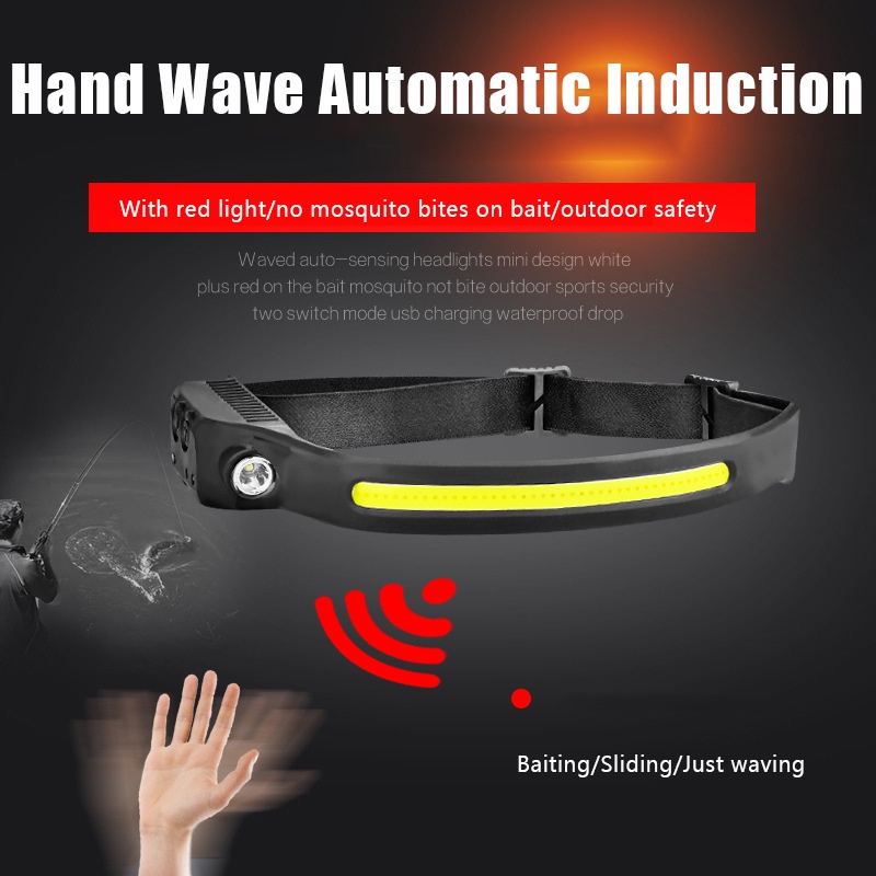 Đèn Pin Đeo Đầu Có Cảm Biến Sóng COB Chống Thấm Nước Bằng Silicone Có Thể Sạc Lại USB