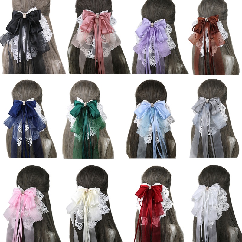 Kẹp Tóc Đuôi Ngựa Hóa Trang Phối Ren Thêu Họa Tiết Handmade Xinh Xắn