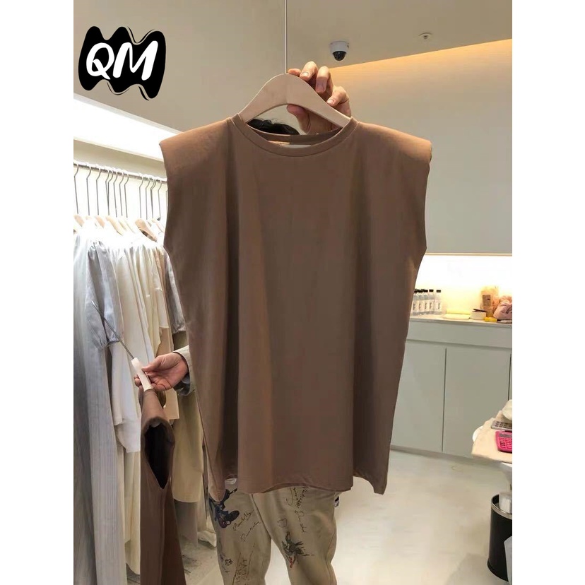 Áo Thun Sát Nách Cổ Tròn Dáng Rộng Màu Trơn Thời Trang Mùa Hè Hàn Quốc Dành Cho Nữ A1