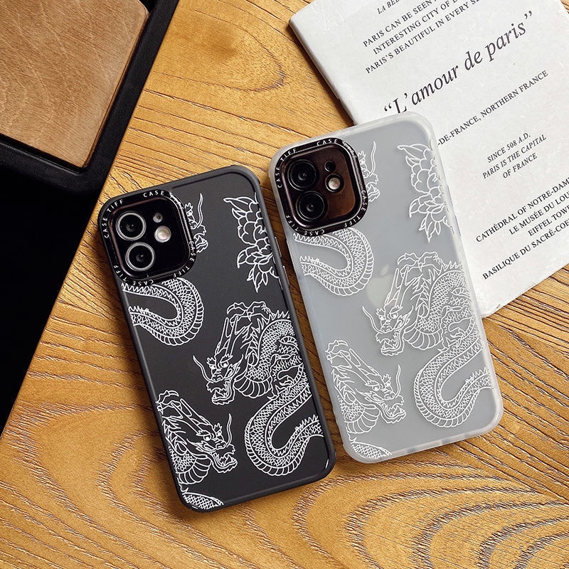 Ốp Điện Thoại Mềm Vẽ Hình Rồng Hoa Mẫu Đơn Cho iphone 13 12 Pro Max 11 X XR XS 7 8 Plus