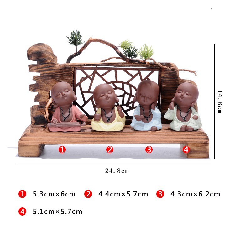 BỘ TƯỢNG 4 CHÚ TIỂU CẦM KỲ THI HỌA GỐM TỬ SA  CAO CẤP