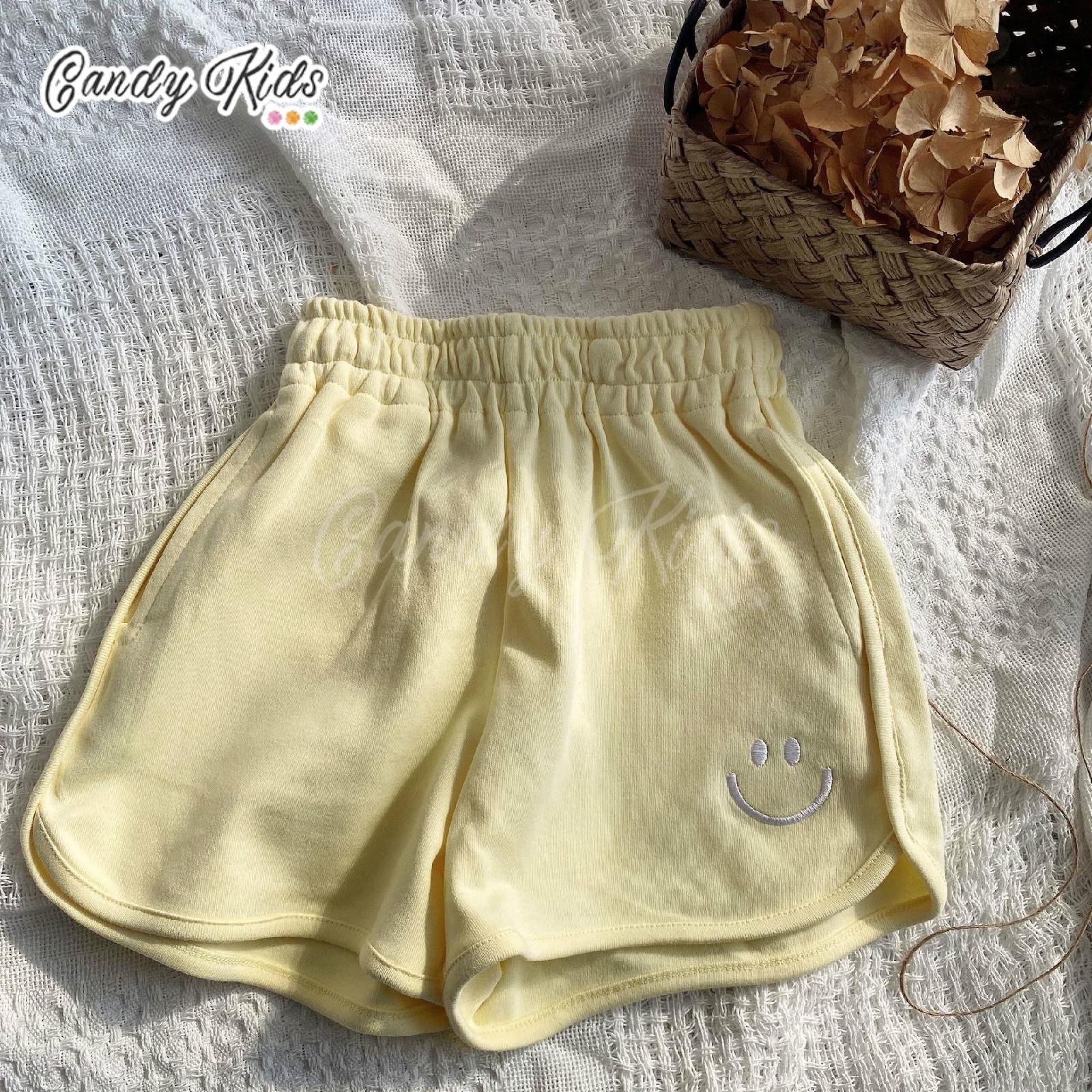 Quần Short Cotton Thêu Hình Mặt Cười Cho Bé 1-8 Tuổi