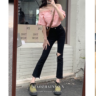 Quần Jean Đen Lưng Cao Ống Suông Phong Cách Vintage Cho Nữ