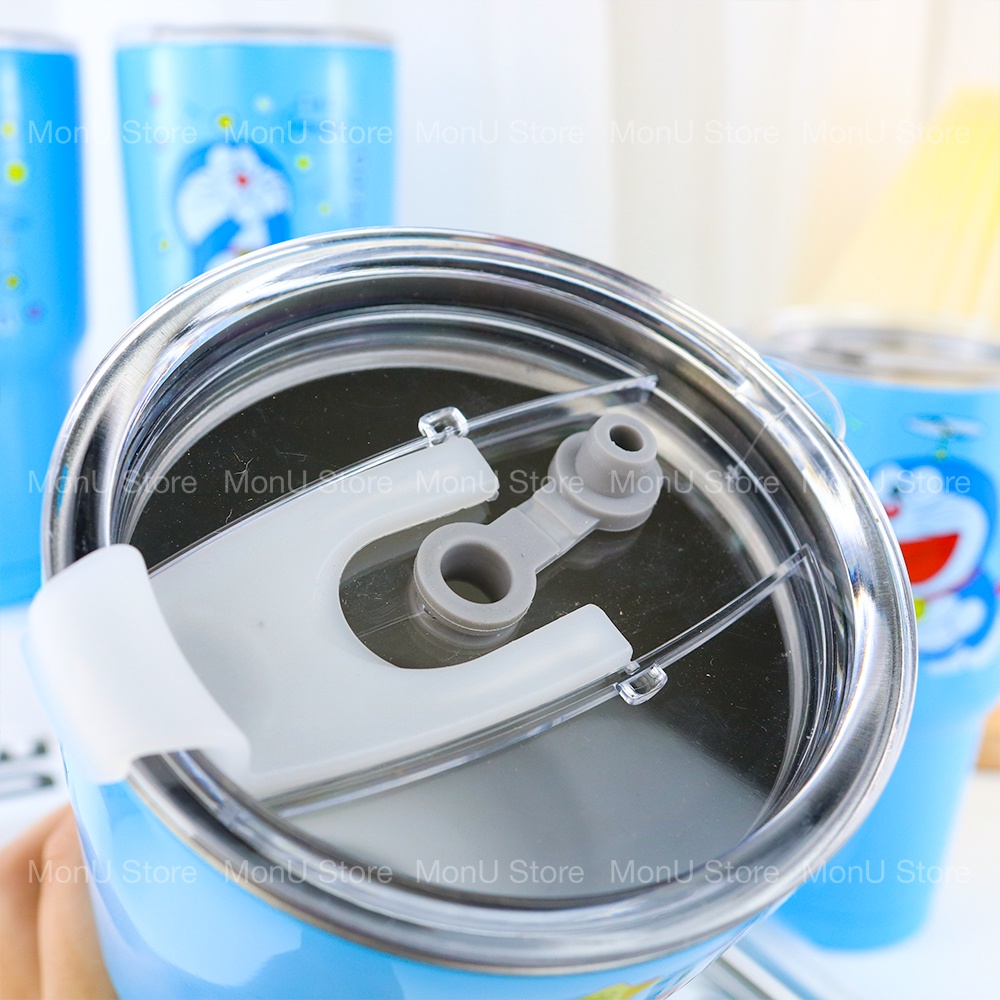 Ly giữ nhiệt Doraemon dễ thương inox 304 an toàn tặng kèm bộ ống hút 4 món TooYoo BK00082