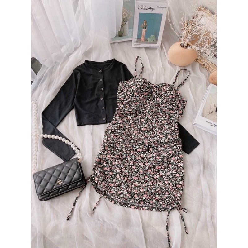 SET ĐẦM HOA HAI DÂY RÚT HÔNG KÈM KHOÁC