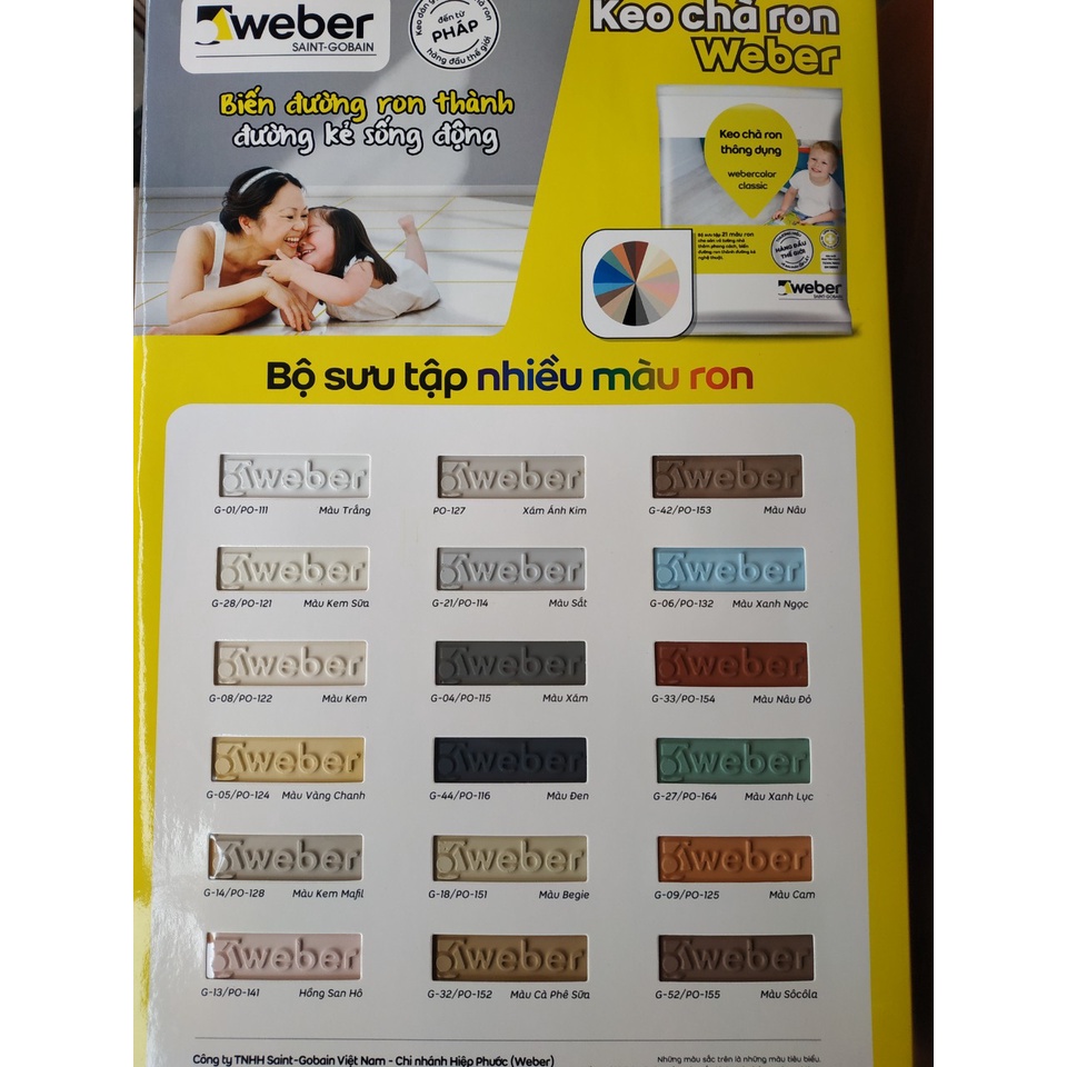 Bột chà ron/ Keo chít mạch Weber.color power 3 BẢO VỆ chống nấm mốc, rêu đen và vi khuẩn chuyên dùng cho khu vực ẩm ướt