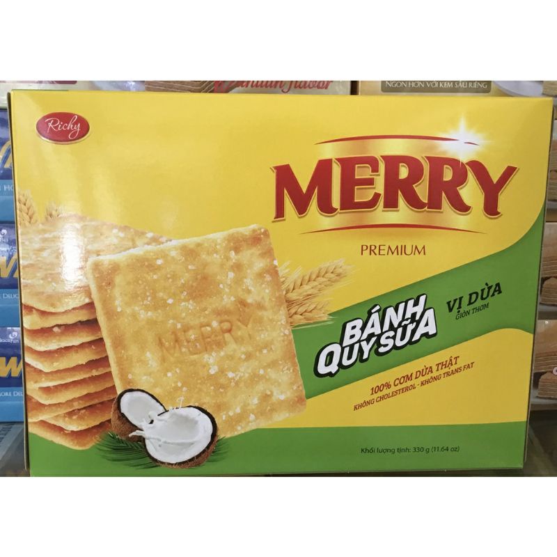 Bánh quy sữa merry vị dừa giòn tan hộp 330g(mới)