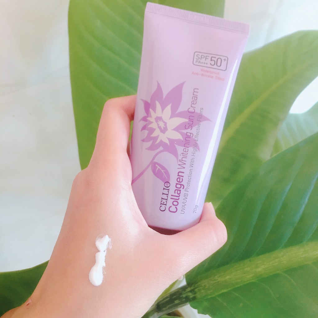 Kem chống nắng SPF 50+ PA+++ Cellio Collagen Whitening Sun Cream 70 gram - màu tím