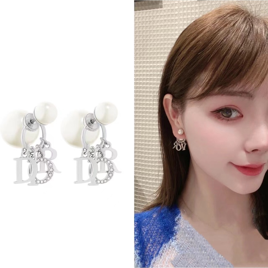 Bông Tai Mạ Bạc 925 Hình Chữ Cái Đính Hạt Nhỏ Xinh