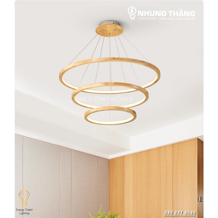 Đèn Thả Trần 3 Vòng Gỗ TBD839 - Gỗ Tự Nhiên Chắc Chắn,Bền Đẹp - Decor Vintage - Trang Trí Phòng Khách,Phòng Ăn