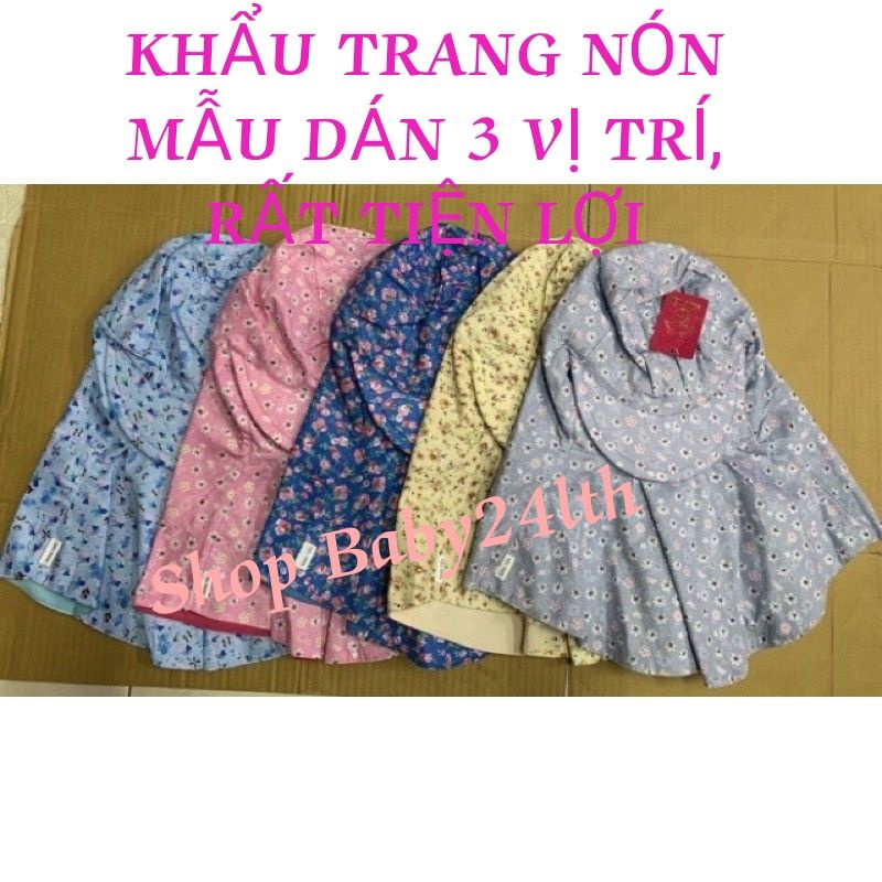 Khẩu trang nón vành nhỏ Hùng Tiến chống nắng nhiều hoa văn( dây kéo + miếng dán)