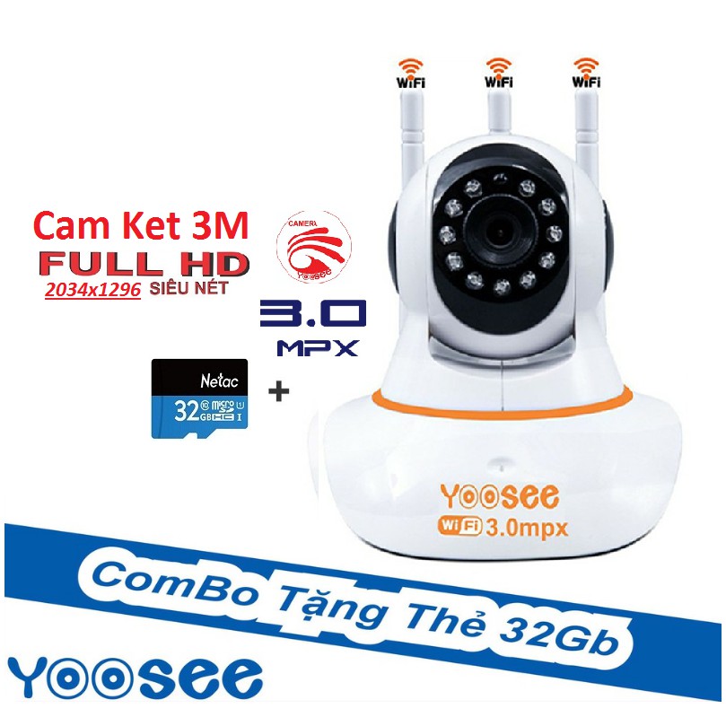 Camera Yoosee 3 Râu Full HD 3M(2304×1296) + Thẻ Nhớ 64g | BigBuy360 - bigbuy360.vn
