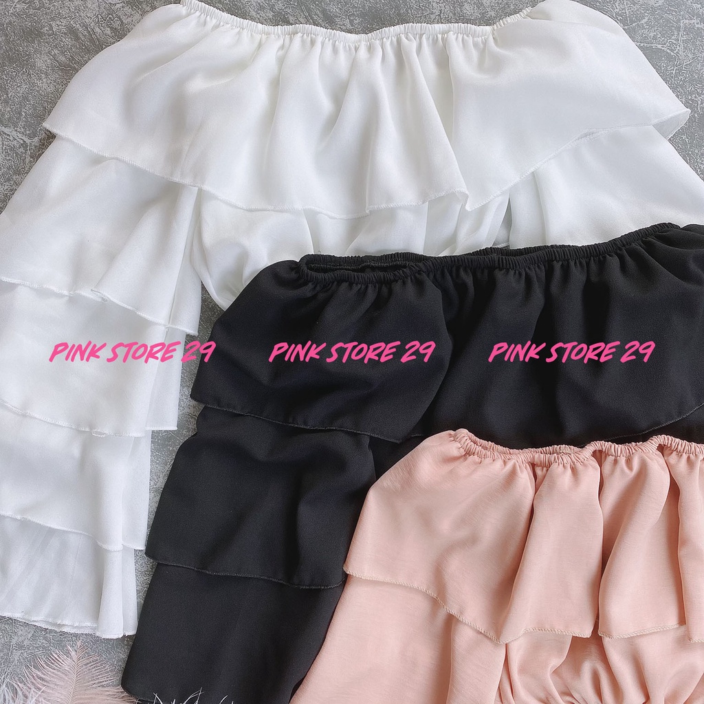 Áo Croptop Trễ Vai Bánh Bèo Tay Ống Loe Xếp Nhiều Tầng Siêu Xinh Xinh A5299