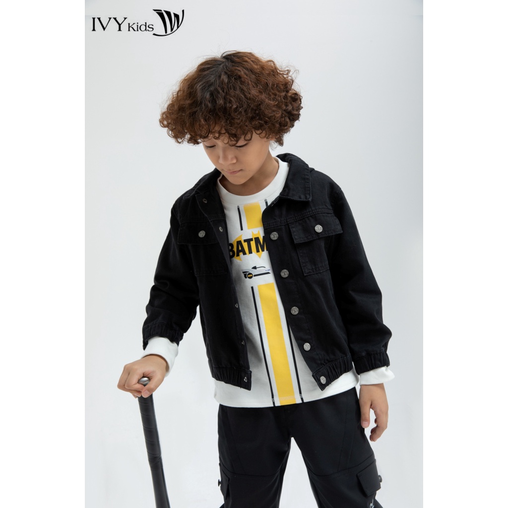 Áo khoác bò cổ mũ bé trai IVY moda MS 77K0756