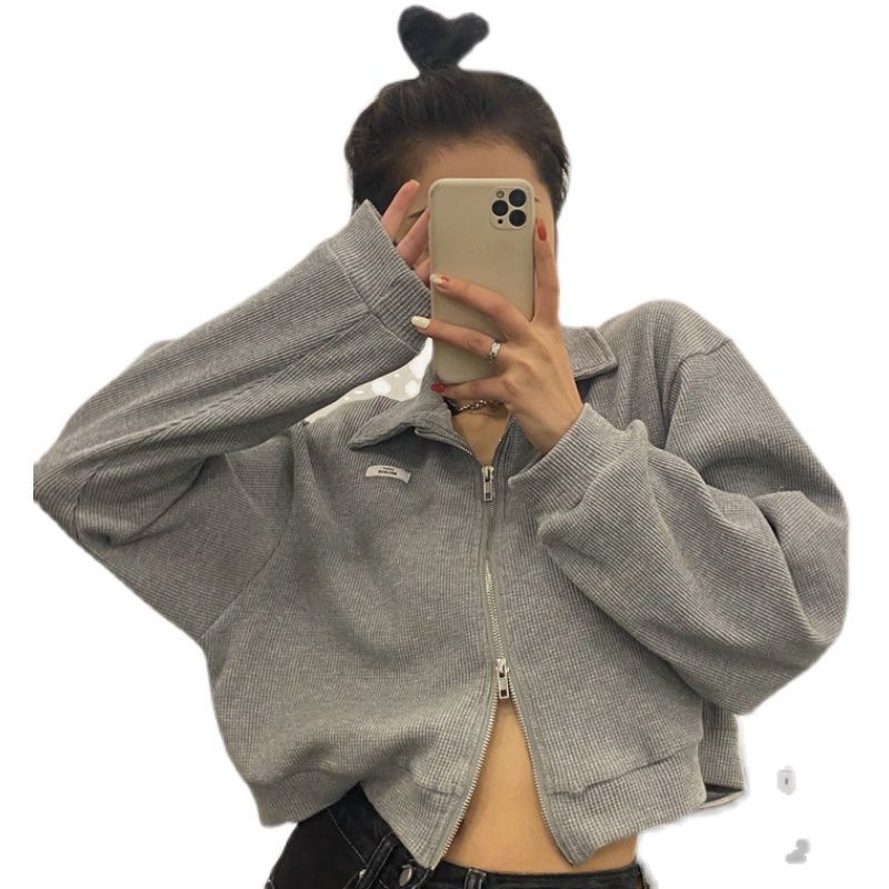 Áo Croptop Dệt Kim Dài Tay Phối Khóa Kéo Hàn Quốc Thời Trang Mùa Thu | BigBuy360 - bigbuy360.vn