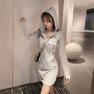 Đầm Hoodie Dài Tay Phong Cách Hàn Quốc Trẻ Trung Cho Nữ